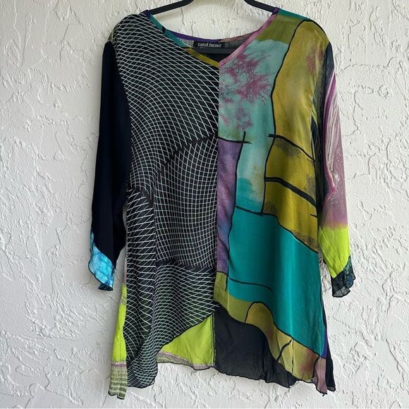 CAROL TURNER Blouse Top Women Medium Vintage Artsy Boho Art To Wear Geometric - Picture 1 of 9